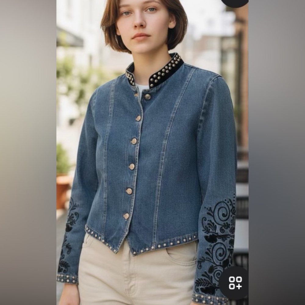 ** Gordon James Vintage Studded Embroidered Velvet Collar Jacket